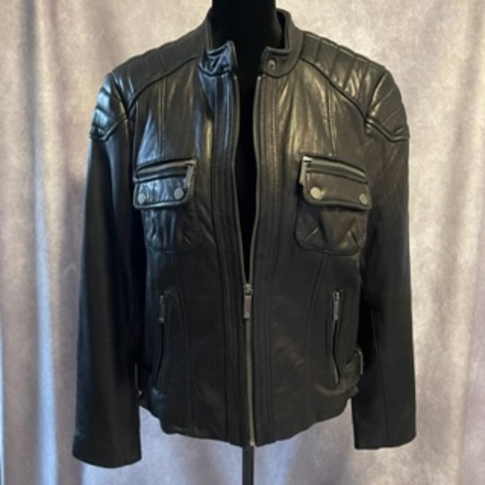 Michael Kors Black Leather Jacket Size XL